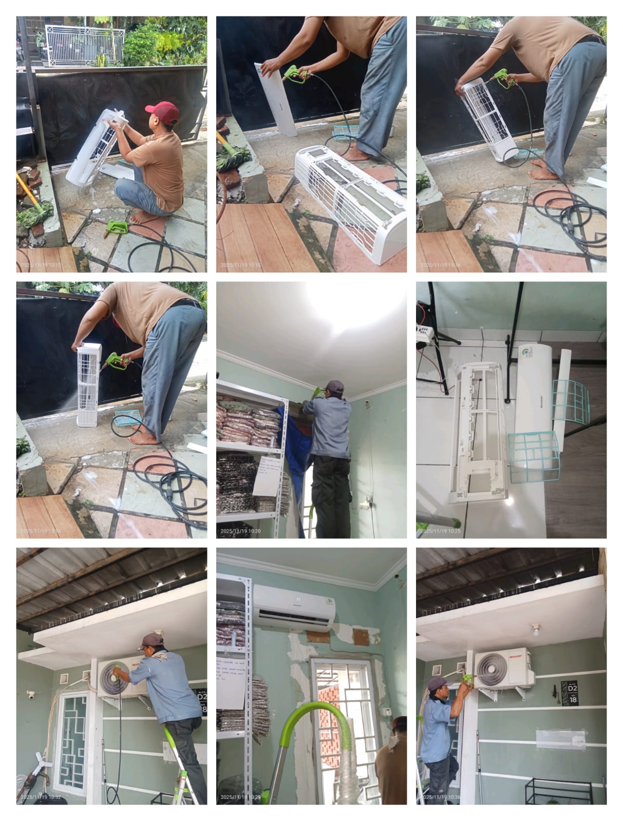 Teknisi sedang membersihkan AC